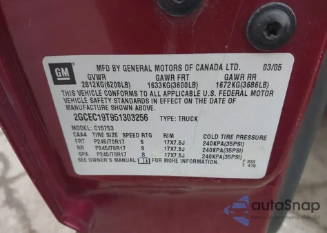 2005 Chevrolet Silverado 1500 Ls z USA, uszkodzony, nr VIN 2GCEC19T951303256